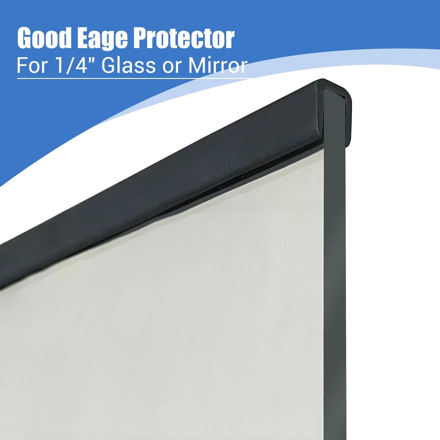 Rubber Edge Trim, Self-Adhesive Rubber Edge Protector for 1/4" Mirror and Flexiglass, EPDM Material, Fit 1/4"(6mm), Length 20Ft, Black Color, U Channel Edge Trim