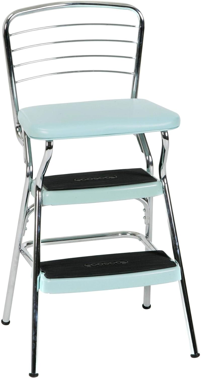 COSCO Stylaire Retro Chair + Step Stool with Flip-Up Seat, Teal