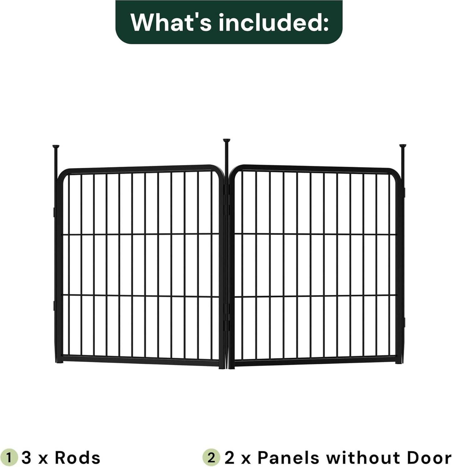 Doorless Garden Fence 24 in(H) x 3.7 ft(L) 2 Panels, Heavy Duty Metal Animal Barrier Fence, No Dig Fence for Dogs, Rabbit Fence for Garden, Black