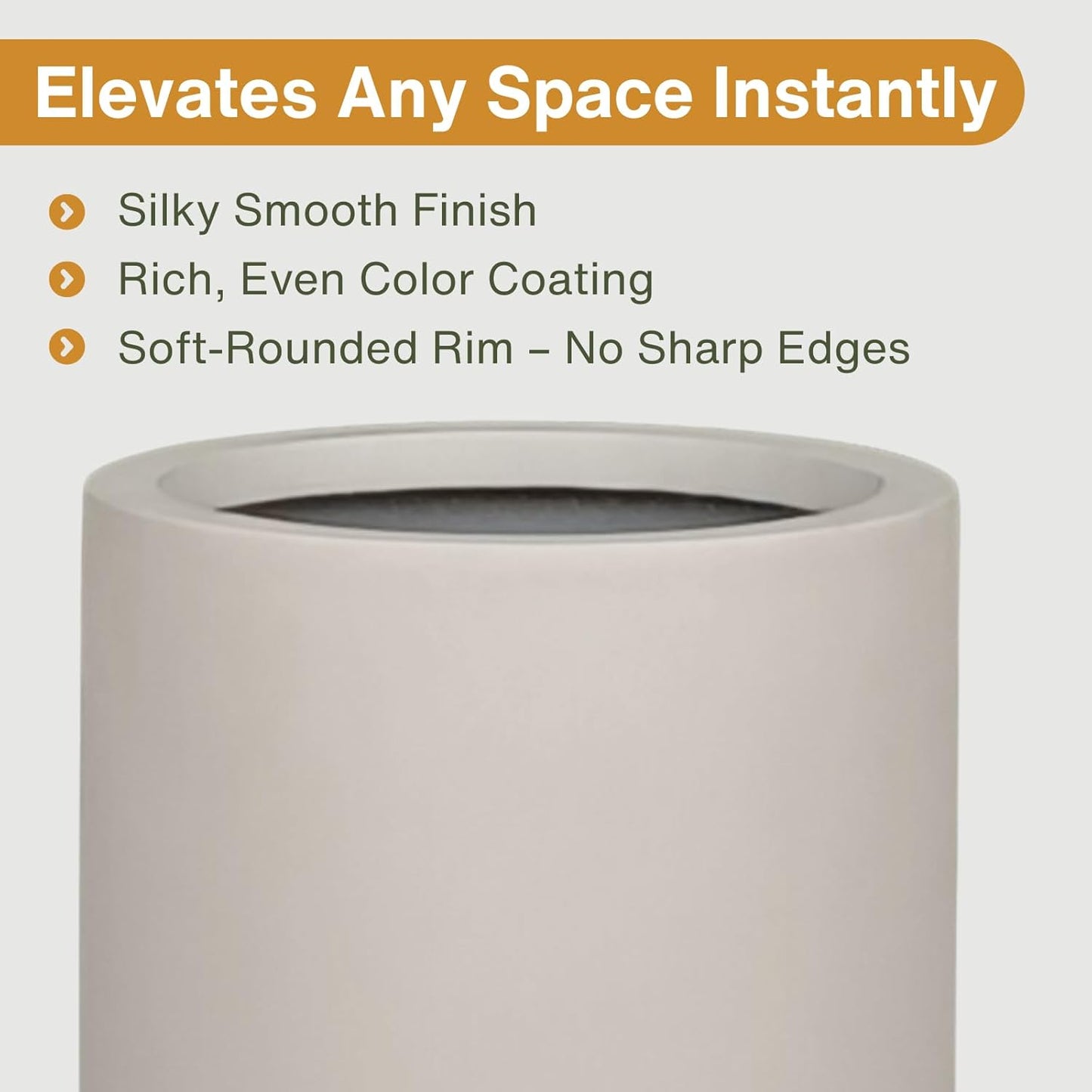 19.5"H x 9.8"D Tubo Fiberstone Cylinder Tall Planter with Drainage Hole, Smooth Finishes, Weather Resistant for Indoor and Outdoor Use, Included 2 Extra Coco Mats (Taupe, 8.2" Pot Opening)