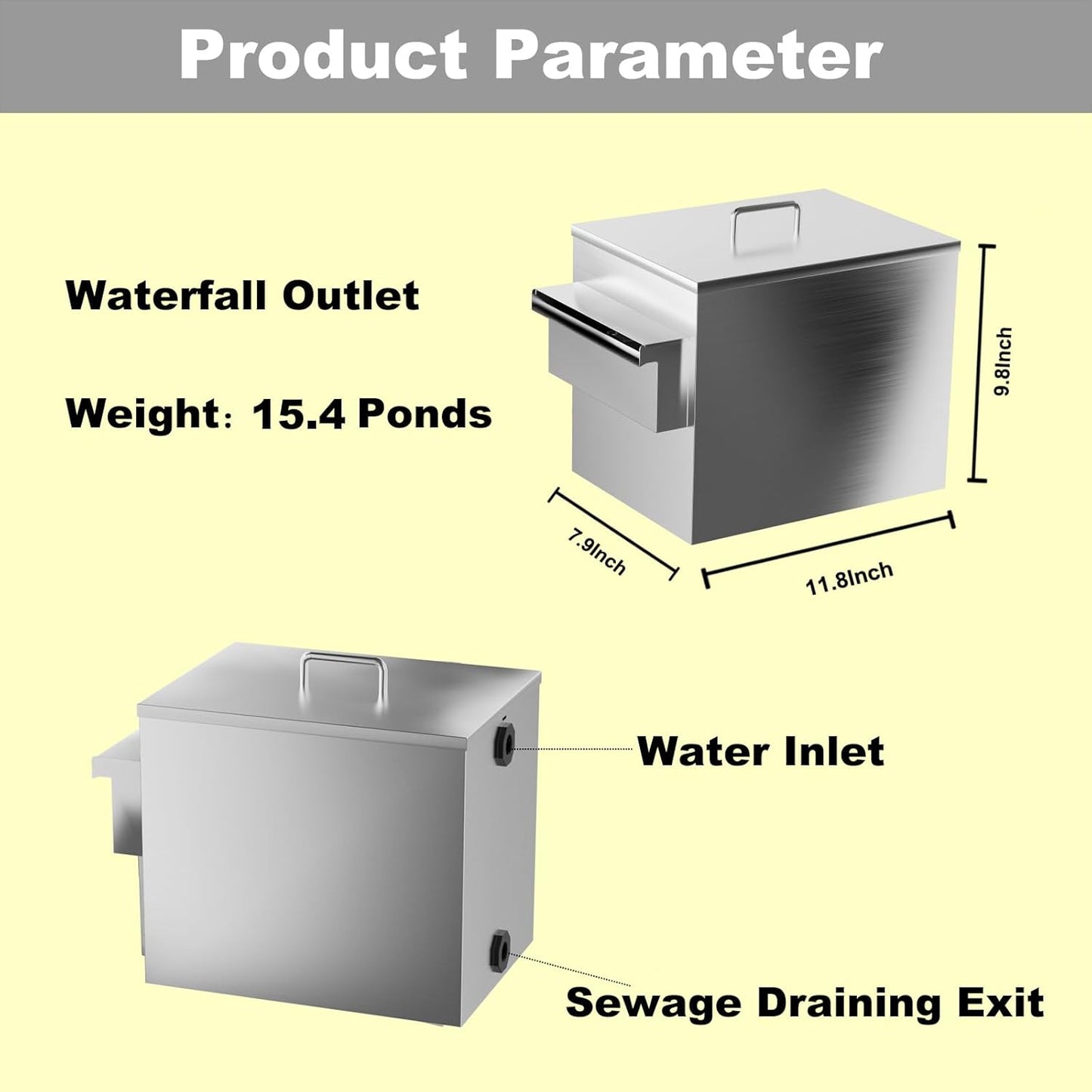 Carefree Fish Koi Pond Filter Box Stainless Steel Garden Water Waterfall Filtration Outdoor Horse Equipment Pool Filter System with Water Pump(Patent No.:US D1067273S)
