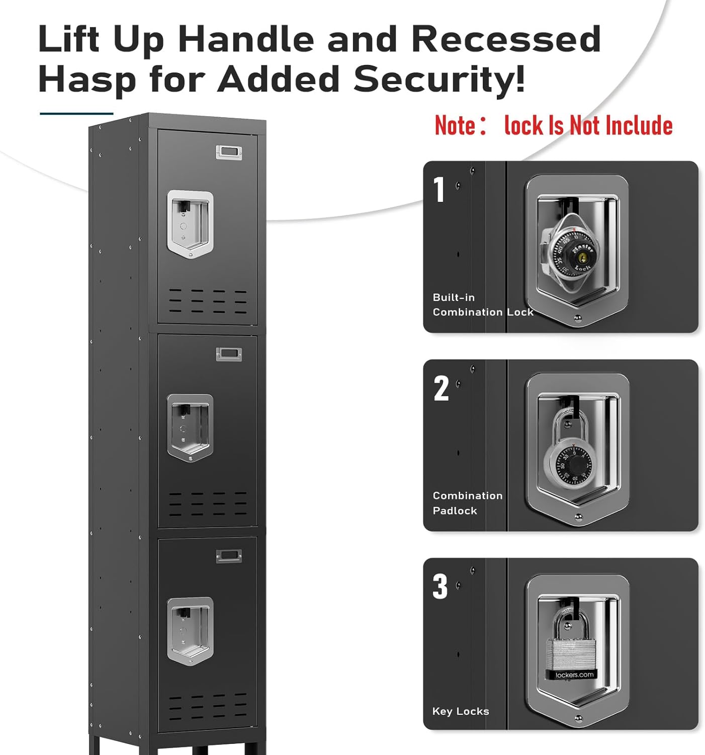 Metal Lockers - 66" Height Steel Lockers for Employees with 3 Door Storage Locker with Card Slot for Employees Gym School Home Office Garage - Assembly Required