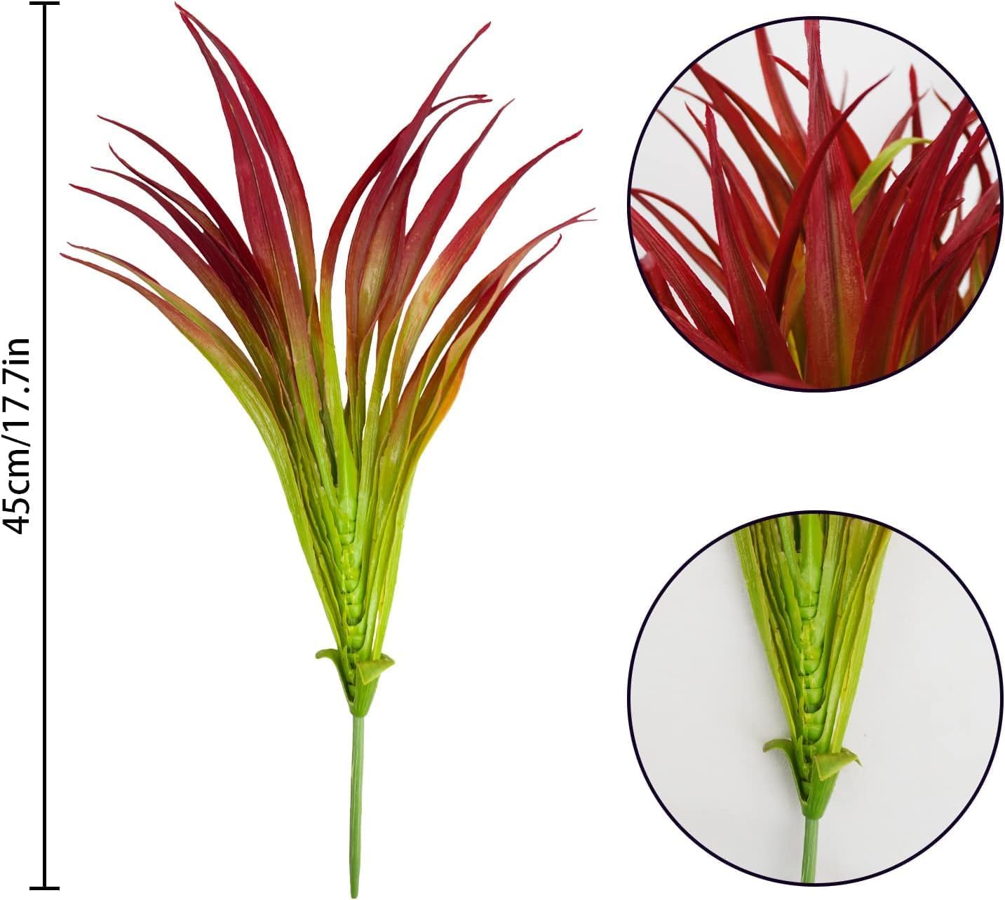 32Pcs Artificial Grass Fake Plants 17.3in Outdoor Plants UV Resistant Greenery Stems Fake Grass for Home Window Garden Office Patio Pathway Front Porch Décor Light Green & Red