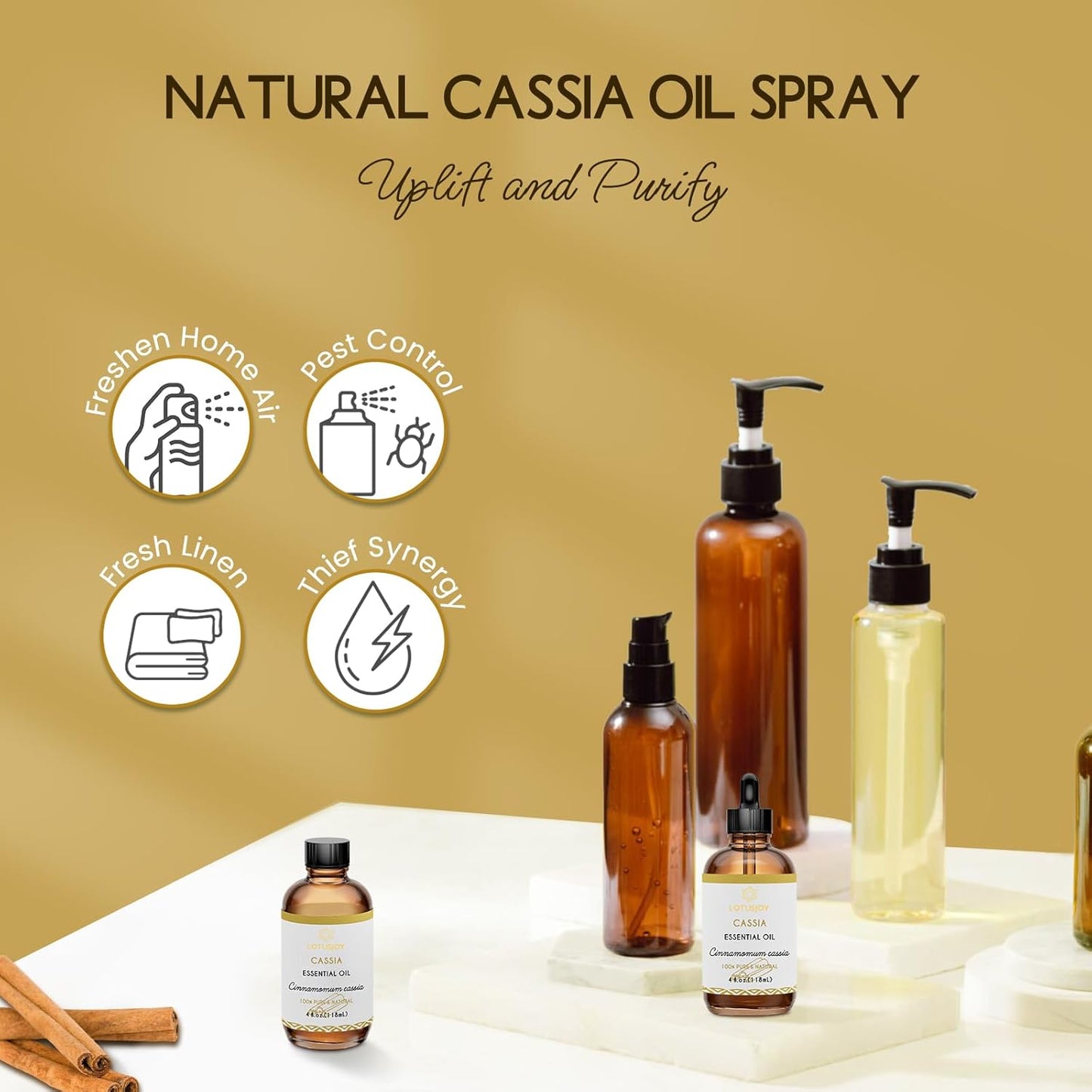 Cassia Cinnamon Bark Essential Oil for Body, Massage, Room Spray, Diffuser, DIY Home Crafts- 4 Oz