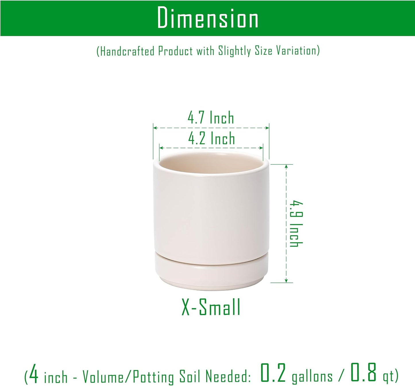 D'vine Dev 4.7 Inch Ceramic Planter Pot with Drainage Hole and Saucer, Indoor Cylinder Round Planter Pot, Oatmeal, 94-O-B-8