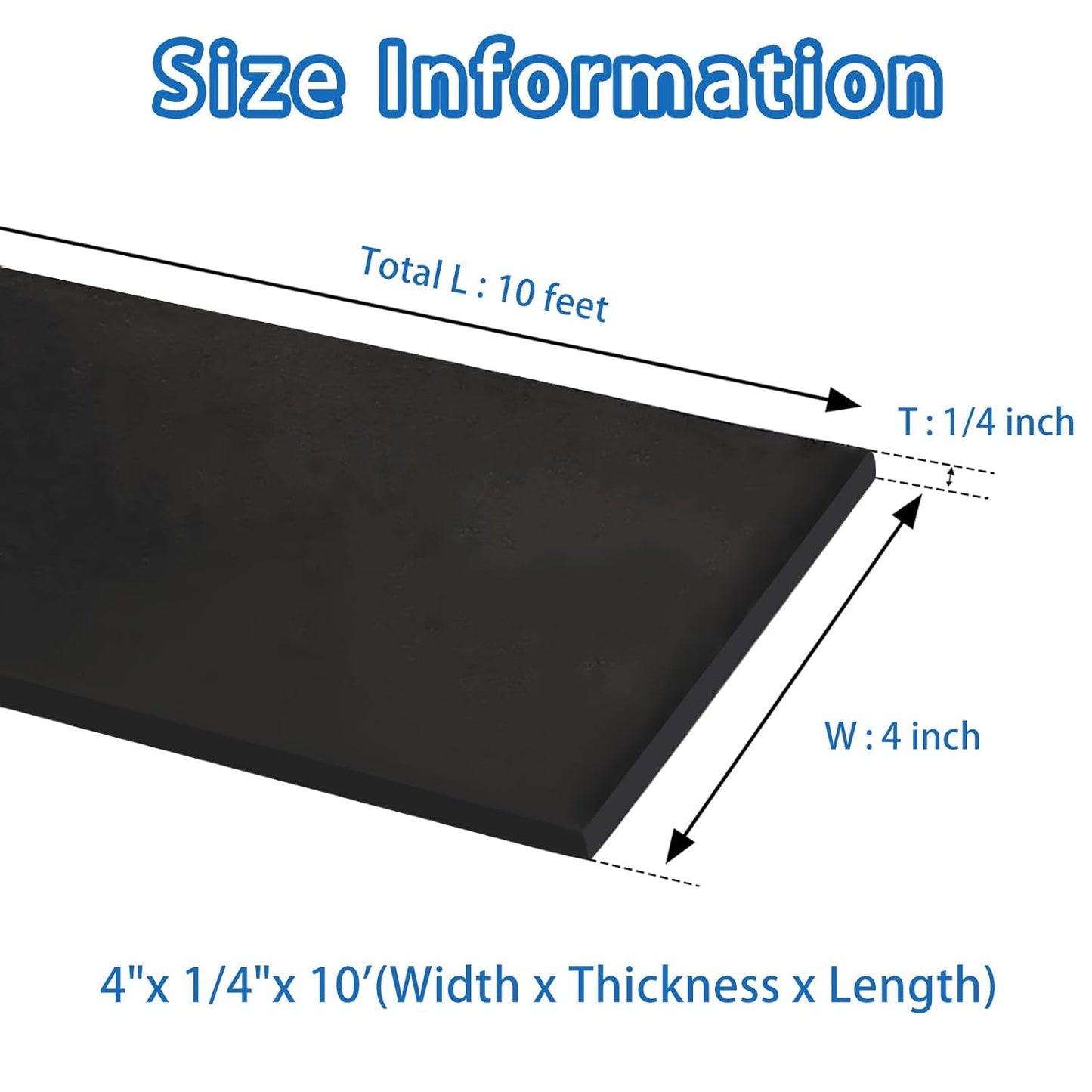 Black Solid Rubber Strip, 1/4 (.25)" Thick X 4" Wide X 10'Long, Solid Flat Rubber Roll for Anti-Slip, Anti-Vibration, DIY Gaskets, Crafts, Sealing, Supports, Protection