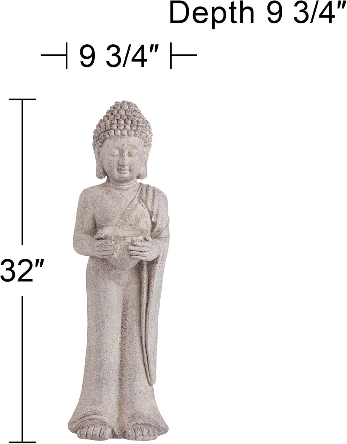 John Timberland Standing Buddha Statue Sculpture Zen Asian Japanese Garden Decor Indoor Outdoor Front Porch Patio Yard Outside Home Balcony House Exterior Lawn Gray Faux Stone Resin 32" Tall