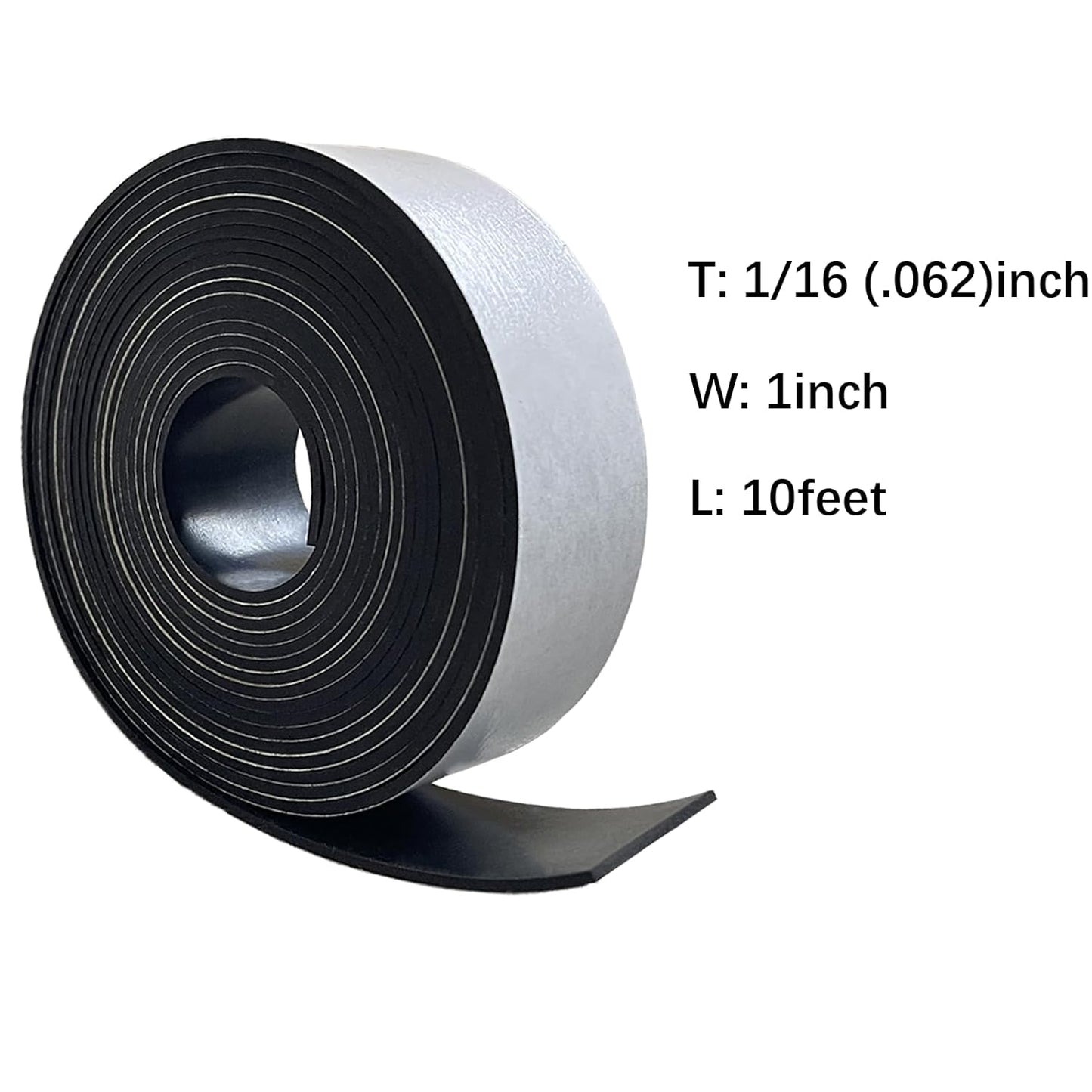 Solid Rubber Sheet with Adhesive 1/16 (.062)" Thick X 1" Wide X 10'Long, Solid Rubber Strips Rolls Self Adhesive for Gasket, Protection (1" X10'X1/16)