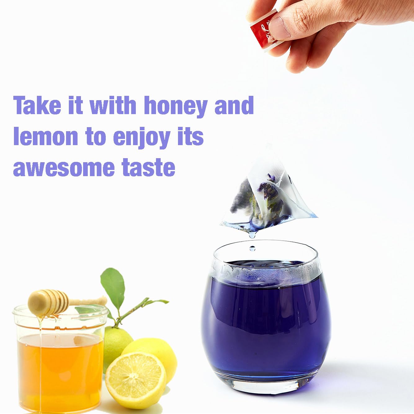 50 Dried Blue Butterfly Pea Flower Tea Bags | Thai Herbal Tea | Blue Purple Pea Tea | Caffeine-Free, Gluten-Free, Non-GMO | Ideal for Cooking, Iced Tea, Coolers, Cocktails and Mocktails