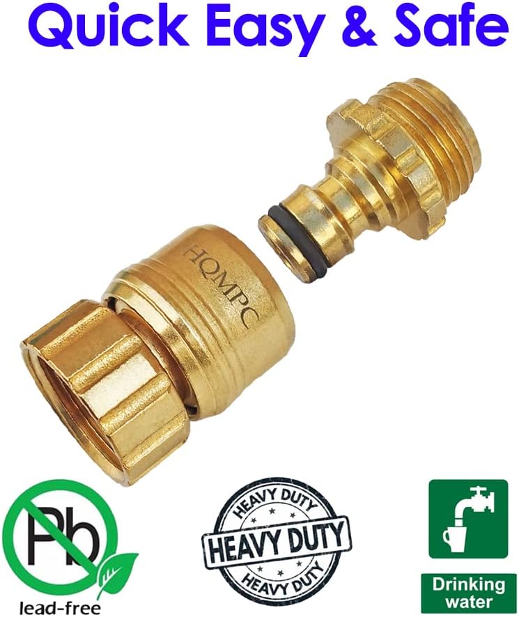 HQMPC No Pb Garden Hose Quick Connect Brass Hose Quick Connect Hose Quick Connect Fittings Water Hose Connectors 3/4" GHT (2 SETS)