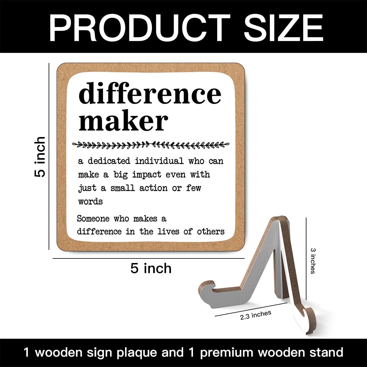 Difference Maker Definition Wood Plaque - Inspirational Office Decor, Retirement & Appreciation Gift with Stand -A01