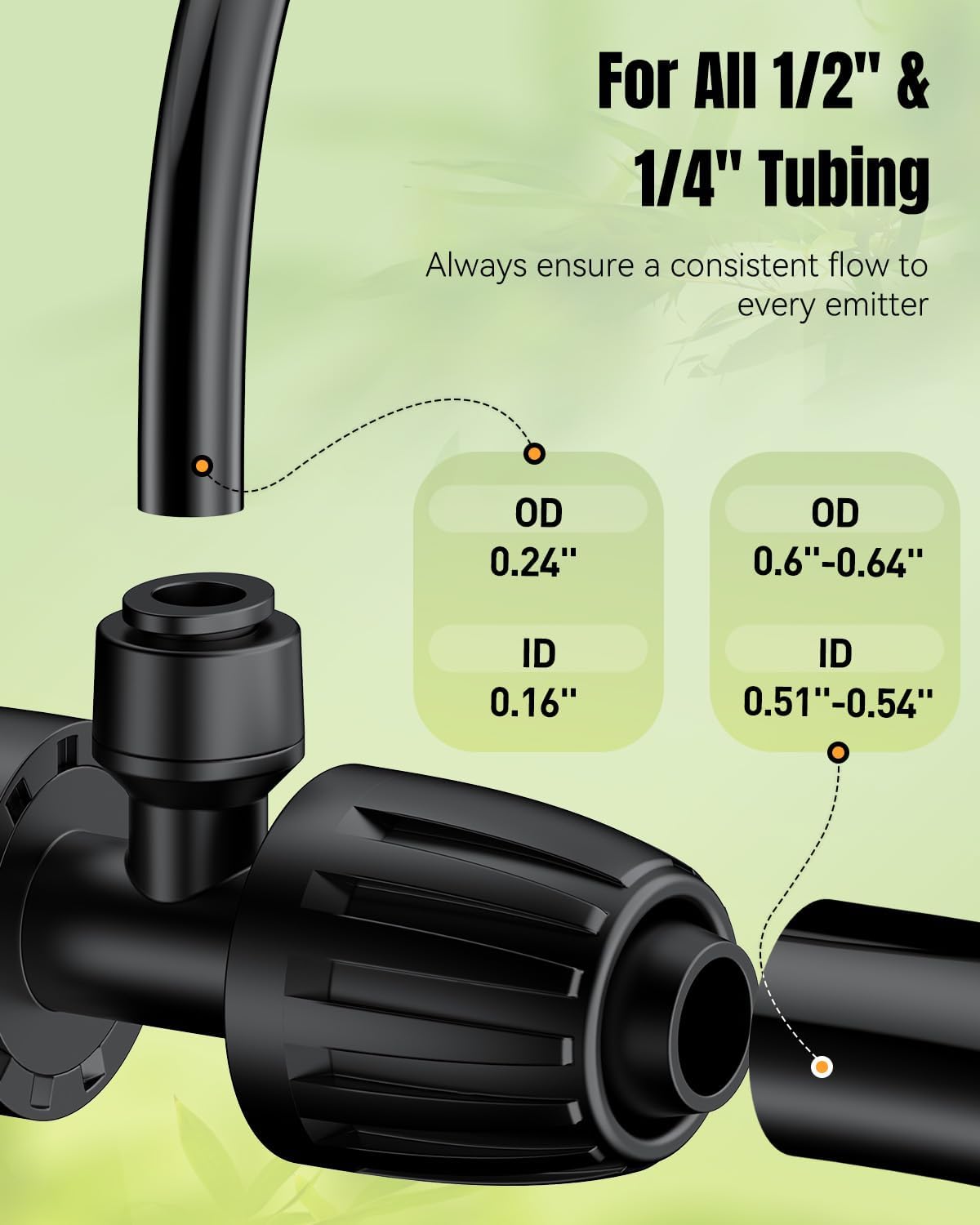 Pawfly 12 Pcs 1/2'' to 1/4'' Barbed Tee Quick Connectors, Drip Irrigation Tee Connectors with Anti-Drop Locked Nuts, Push-to-Fit Drip Irrigation Fittings Parts for Garden Lawn, 3-Way Reducing Tees