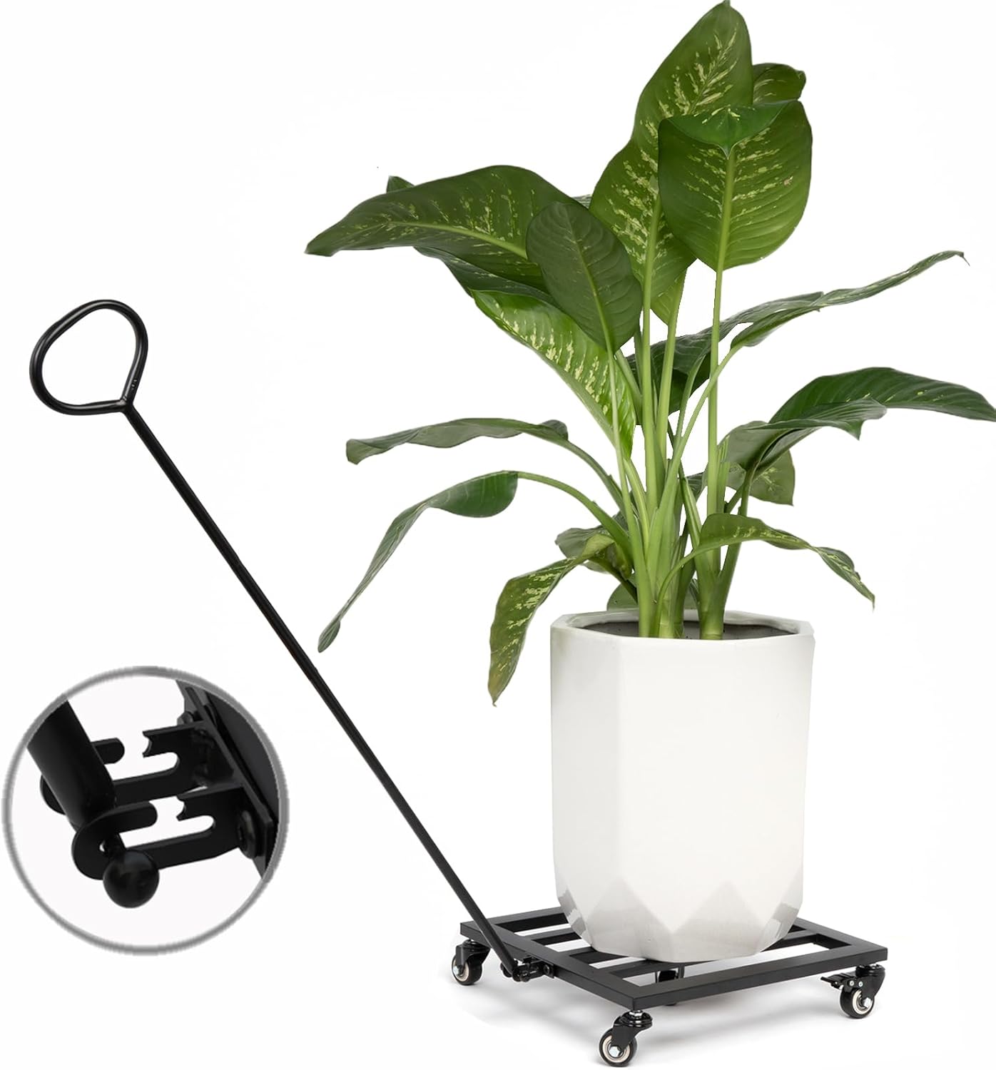 14 Inch Plant Dolly with Wheels - Heavy Duty Steel Caddy for Indoor & Outdoor Pots, 360° Rotating Rollers, Detachable Handle, High Capacity for Easy Mobility & Stability