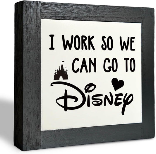 Inspirational Wood Signs, Box Wood Plaques Desk Décor, Decorative Plaques and Signs, Rustic Office Decor Art, Motivational Office Desk Decor, Farmhouse Home Decoration, I Work So We Can Go to F