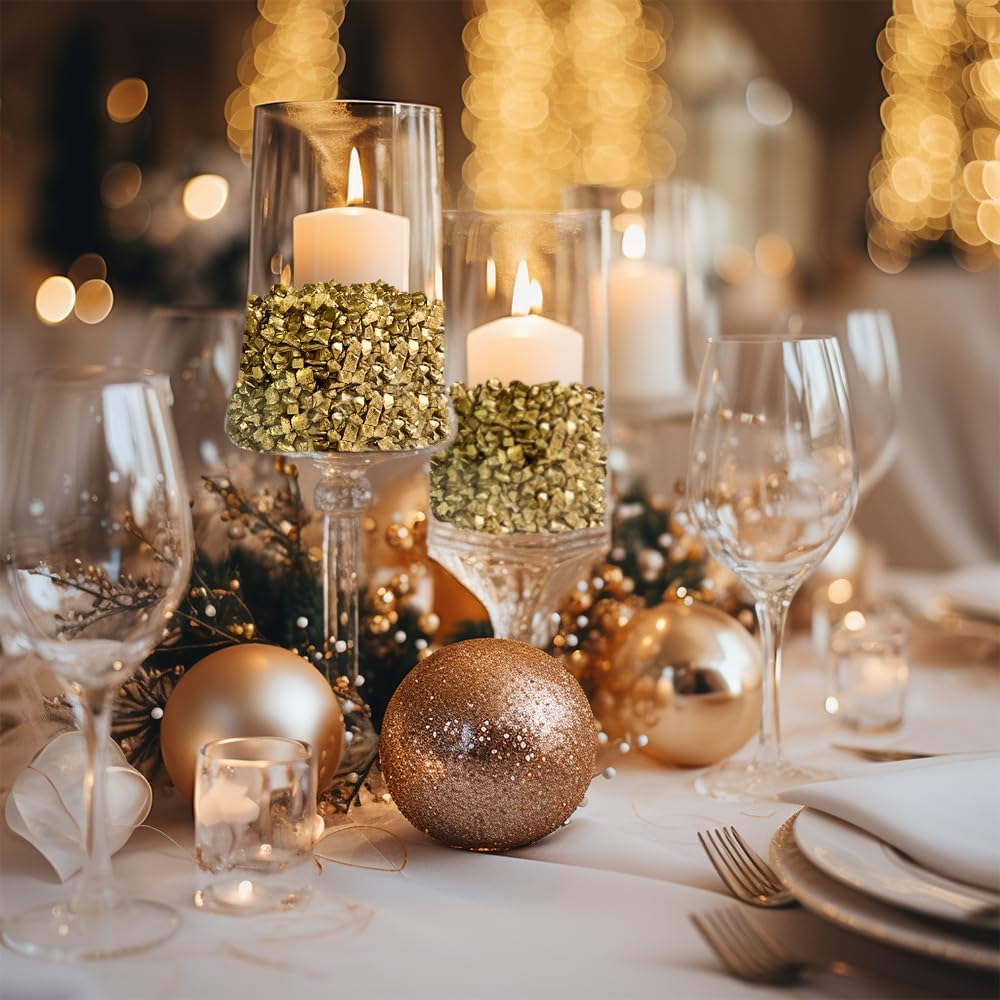 HappyFiller Golden Nuggets Crushed Glass for Resin Art,Small Gravels Stones for Aquarium Fish Tank Bottom Granule,Vase Filler Candle Holder Decor,Wedding Centerpieces Decoration,0.81 LB Gold