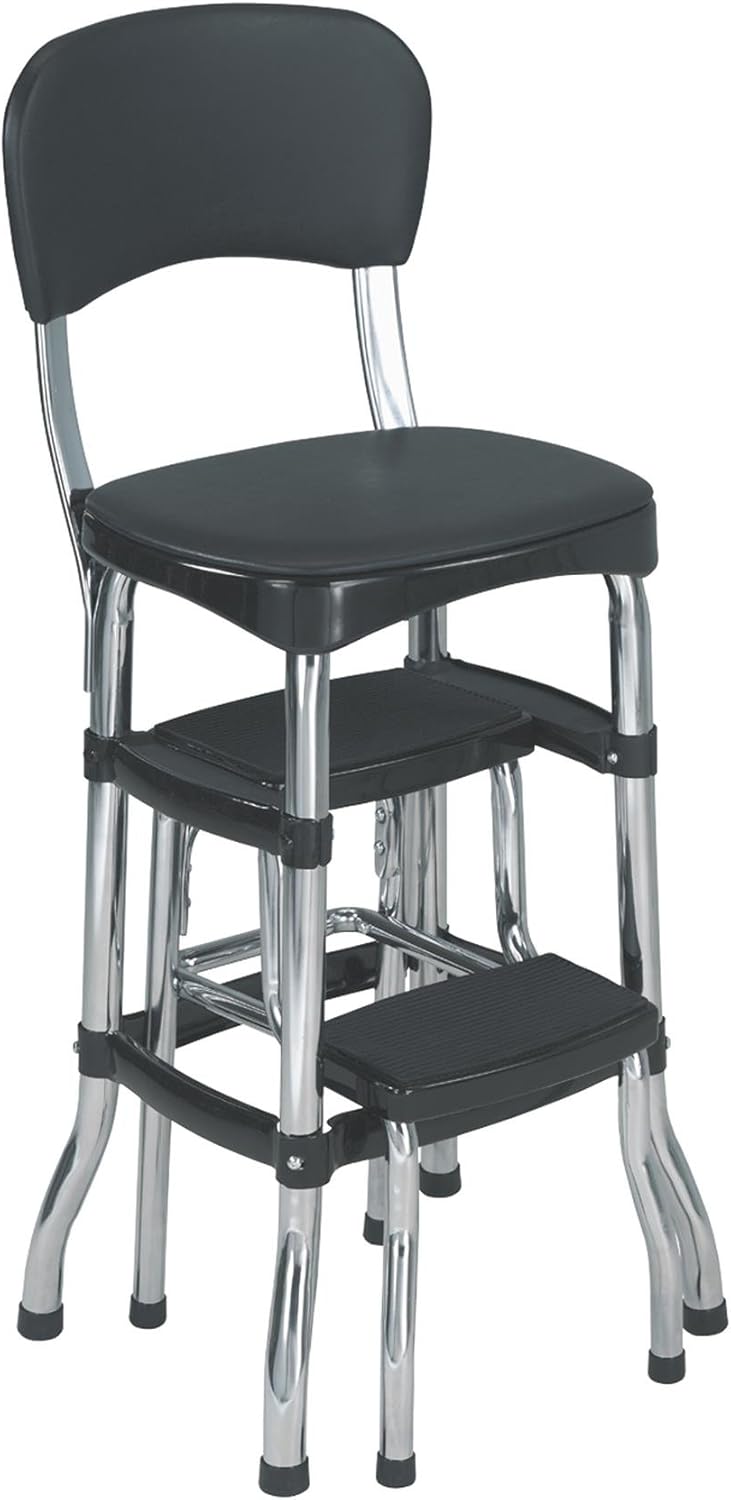 Cosco 11120CBB1E Black Retro Counter Chair / Step Stool, Black