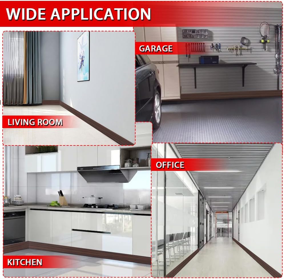 Vinyl Wall Base Baseboard Molding Trim 4" Flexible Self Adhesive Rubber Wall Base Moulding Trim Peel and Stick Design, 4 Inch x 20 Feet, Brown Wood Grain