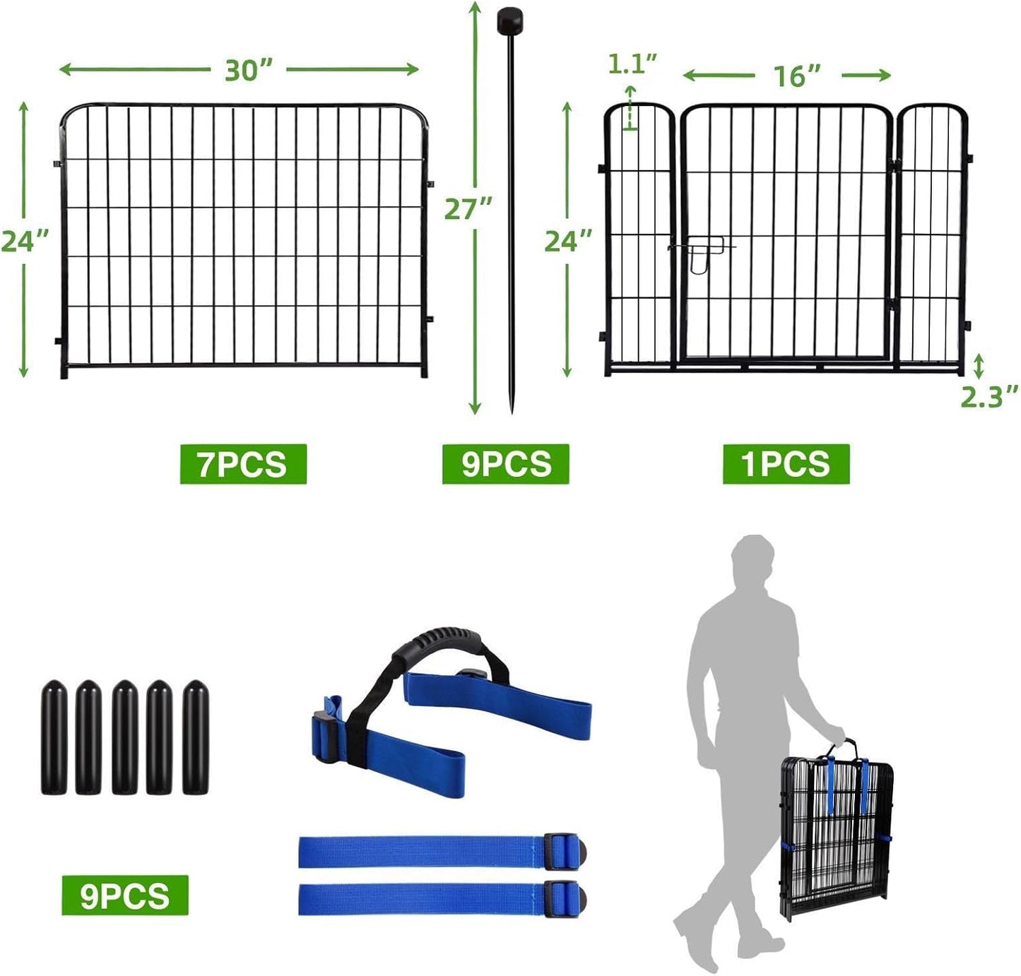 ADAVIN Garden Fencing 24 Inch High, Low Threshold Gate, 8 Panels Total 19.7 Ft(L), Temporary Fences for Dogs Outdoor, Fencing for Garden Beds, Black Metal Decorative Flowers Fence, Rabbit Fence