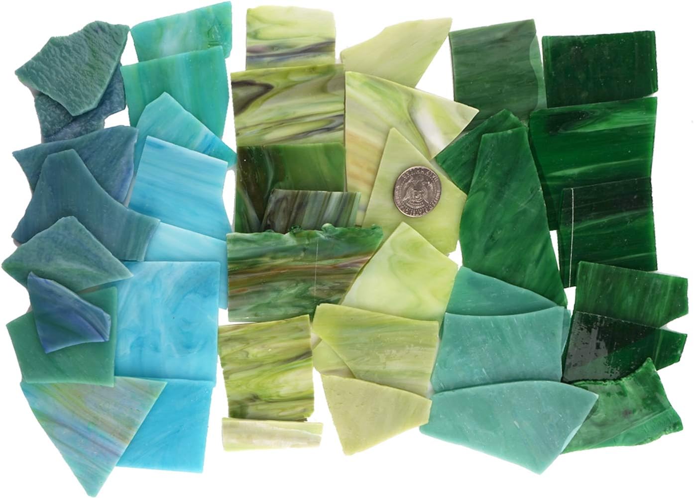 Lanyani Green Mixed Stained Glass Scrap Pieces Sheets, Glass Mosaic Tiles for Art Crafts, 35oz Value Pack,Assorted Colors and Textures