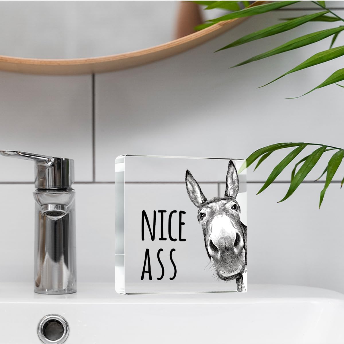 Funny Donkey Animal Prints Toilet Room Decor - Nice Ass Quotes Bathroom Acrylic Sign,Funny Bathroom Decor for Toilet Restroom Washroom Donkey Accessories 4x4 Inch