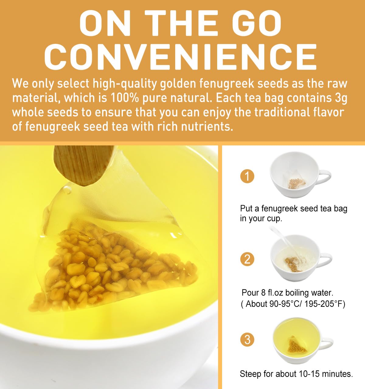 Olvvla - Premium Fenugreek Seed Tea Bags - 3g X 60 Count - 100% Pure Natural Fenugreek Methi Seeds - Non-GMO - Caffeine-free - Gluten-Free - Fenugreek Tea