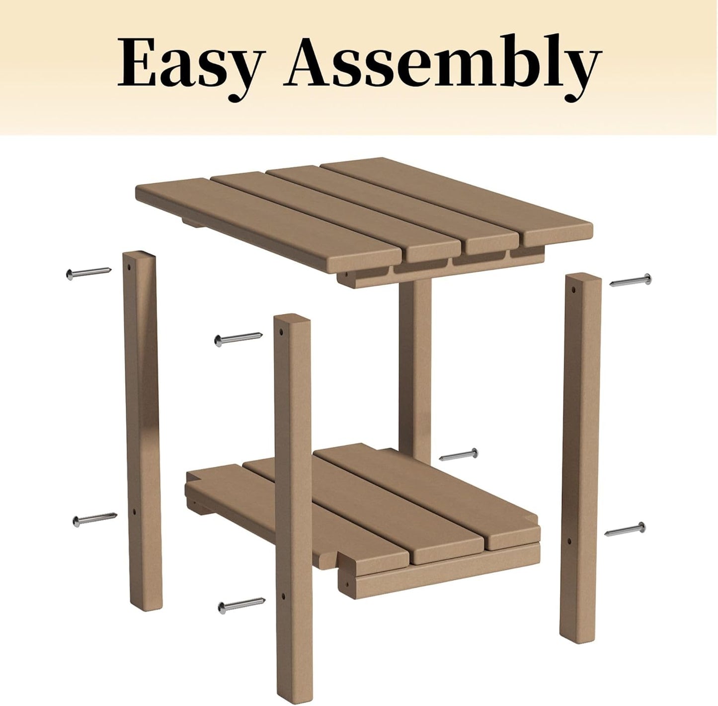 Outdoor Side Table, 2-Tier Adirondack Storage Patio Side Table, Weather Resistant Patio End Table for Backyard & Pool, Durable HDPE Small Outdoor Table, Brown