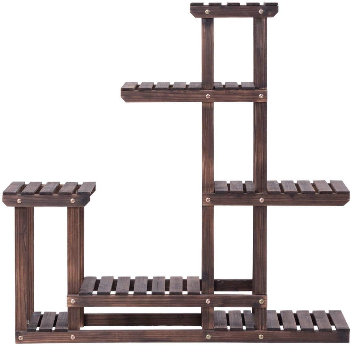 Giantex 6 Tier Wooden Plant Stand, 10 Pots Flower Display Rack, Vertical Shelves Plant Pot Holder, Multiple Tier Plant Succulent Bonsai Organizer Storage for Home Patio Balcony Garden