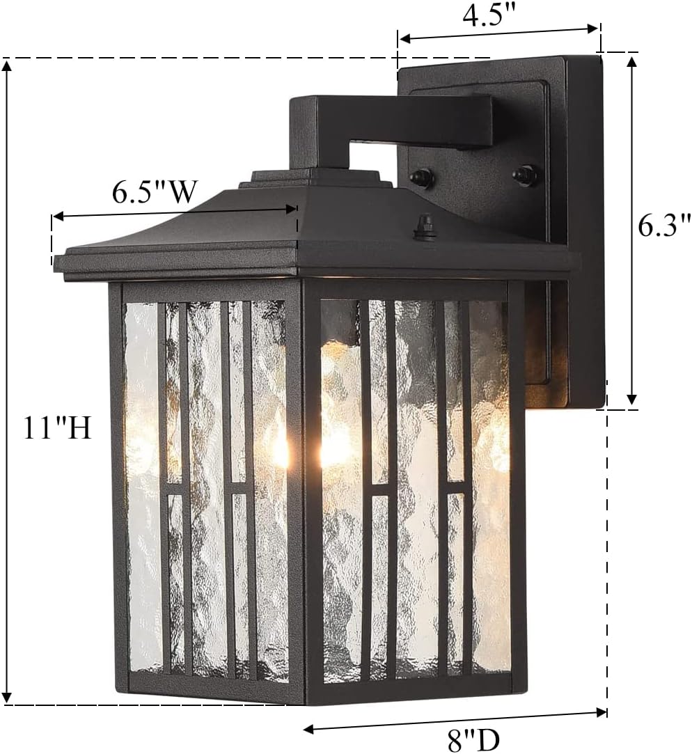 Outdoor Wall Light, Matte Black Porch Light Fixtures, Waterproof Outside Wall Lantern, Anti-Rust Exterior Wall Mount Sconce with Water Glass for House Garage Patio