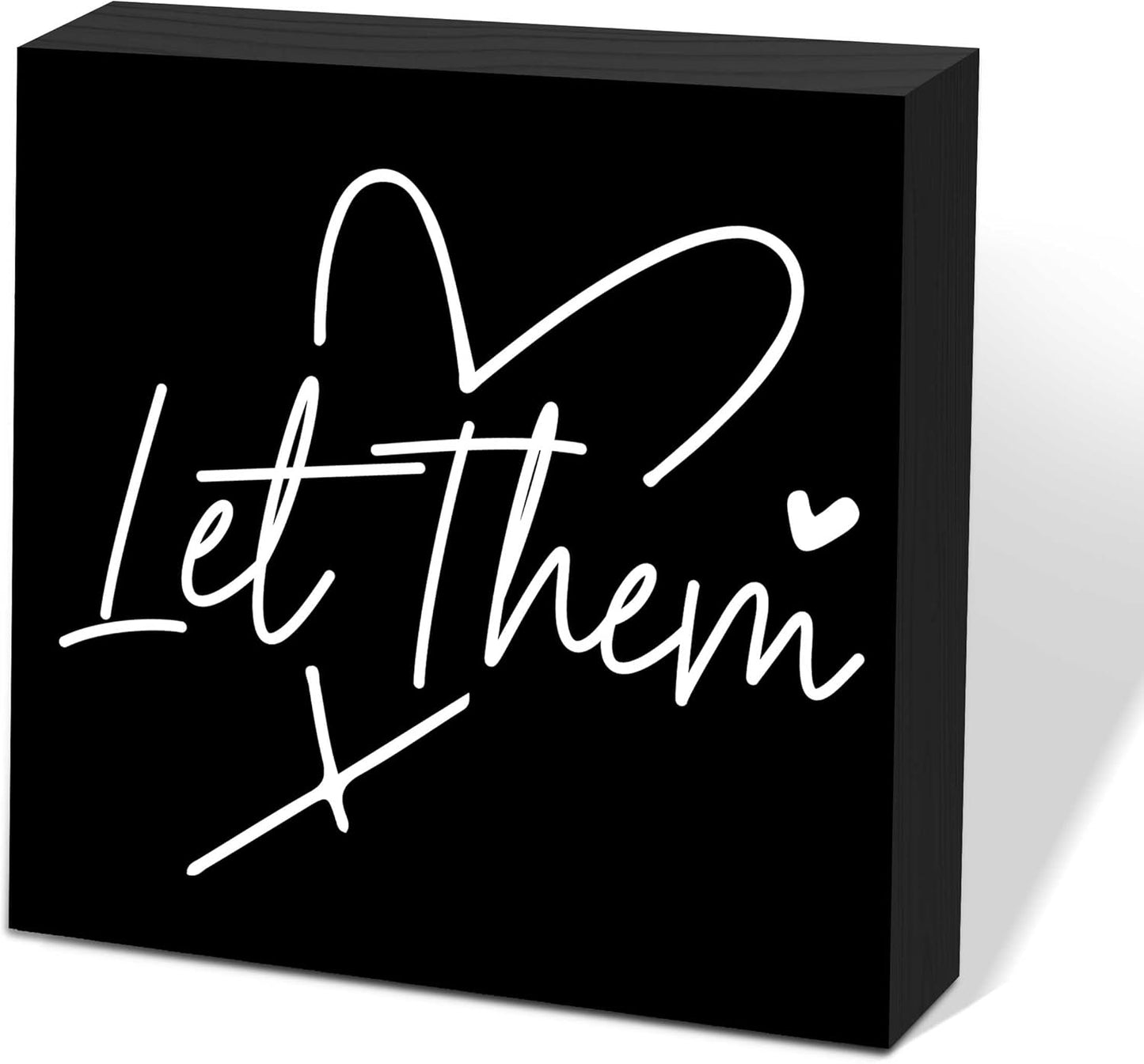 Let Them Wooden Sign, Black Office Decorations for Work, Let Them Mental Health Rustic Wood Box Signs 5x5 Inch, Desk Shelf Tabletop Decor for Home Cubicle Decor, Office Gifts for Coworkers Women, 18