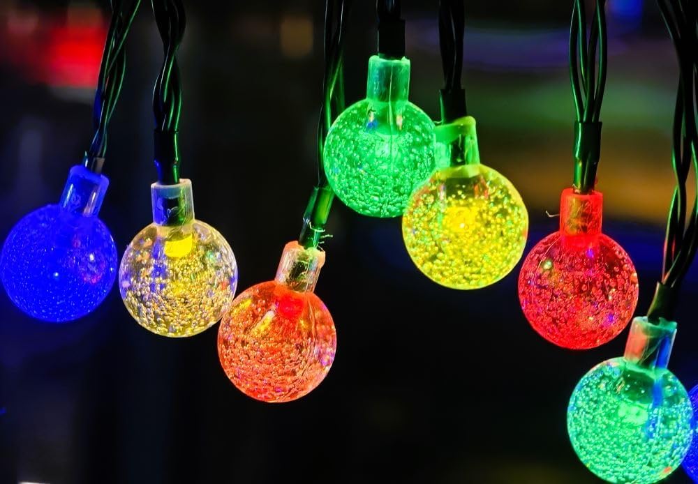 Solar String Lights Outdoor, 20ft Waterproof 30 LEDs 8 Modes Crystal Globe Solar String Fairy Lights Backyard Patio Christmas Lights for Holiday Party Gardens Backyard Wedding (Multicolor)