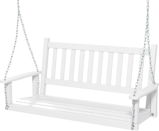HAPPYGRILL Wooden Outdoor Porch Swing for 2, Patio Hanging Bench Chair with 500 LBS Weight Capacity, 5.6 FT Adjustable Upper Chains, Slatted Back, Swing Bench for Garden, Backyard