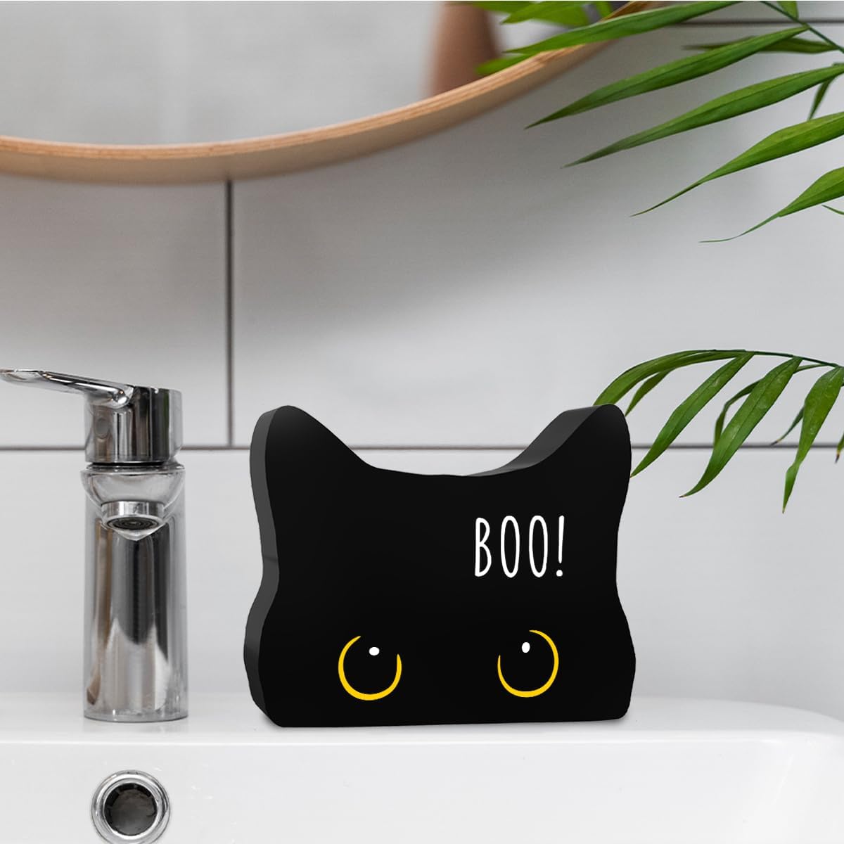 Black Cat Decor Halloween Cat Bathroom Decor Boo Funny Bathroom Acrylic Decors Sign Cat for Home Bathrooms Cats Lover Gifts For Women Men Halloween Christmas decorativesignage1