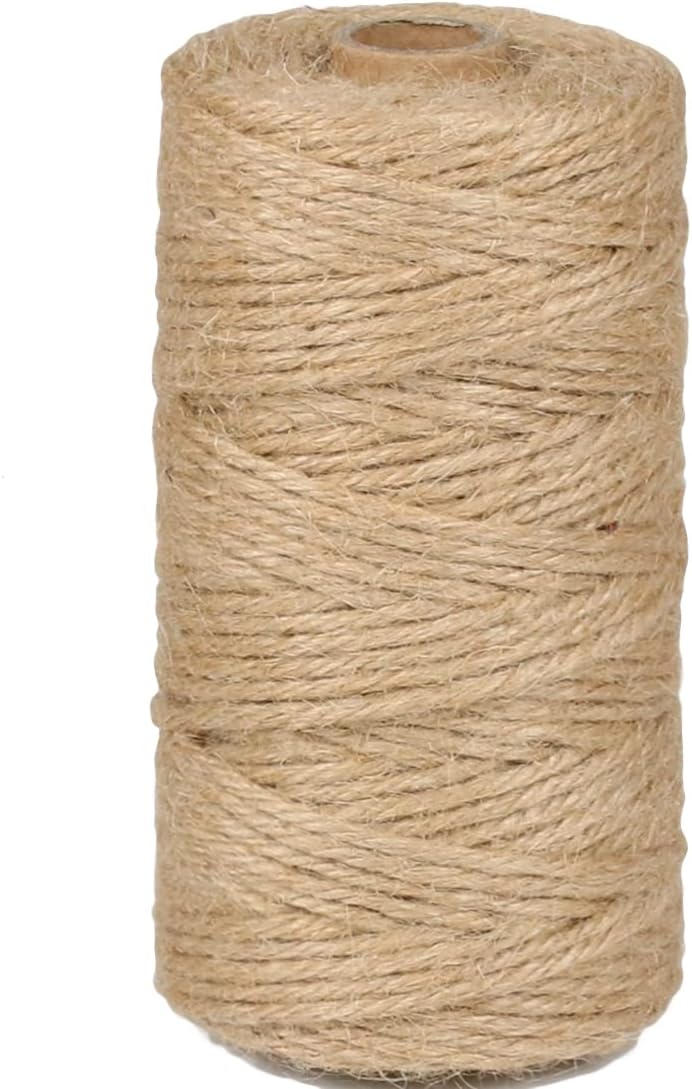 PerkHomy Jute Twine String 3mm 328Ft Natural Thin Ribbon for Craft, Gardening, Wedding Decoration & Packing (328FT * 3mm)