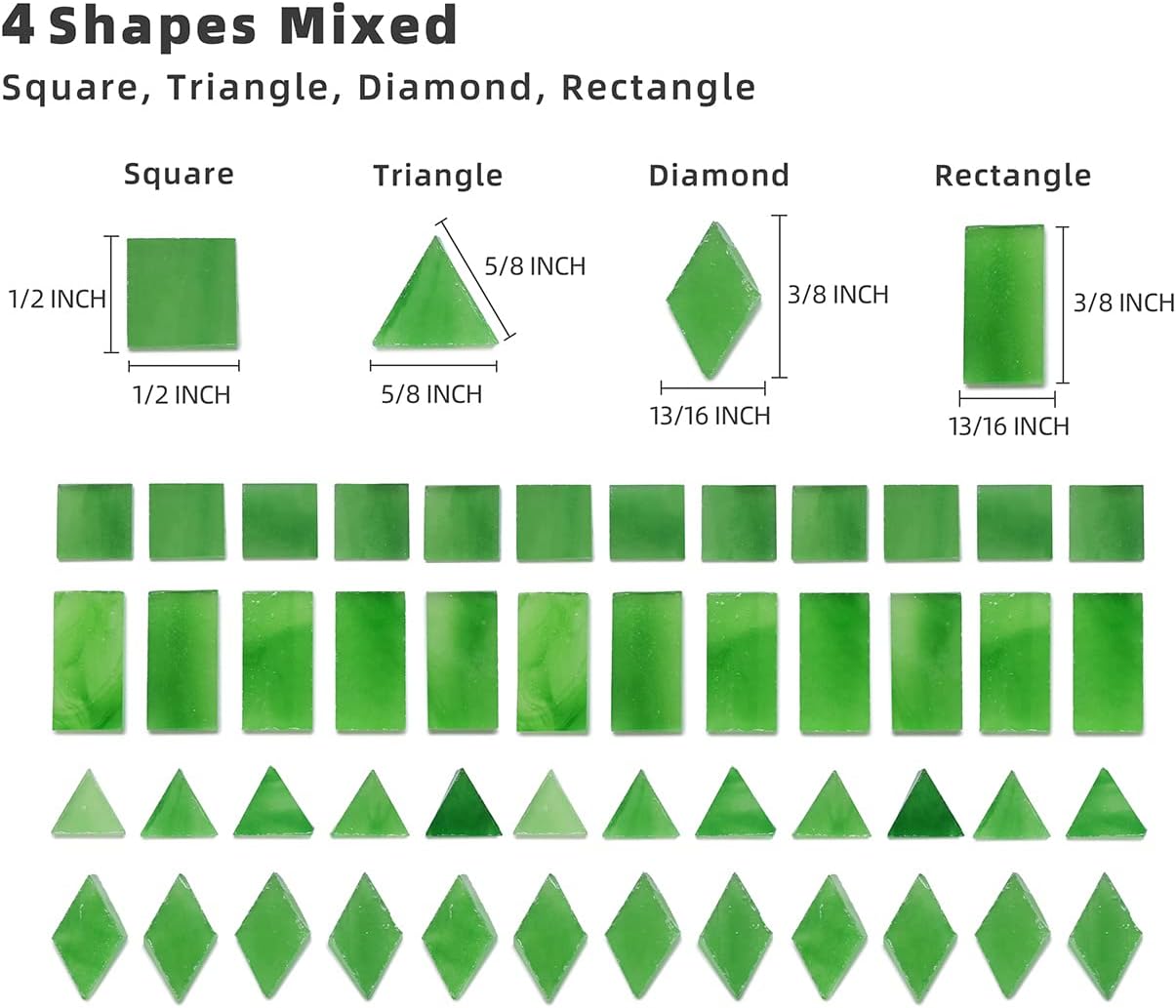 Lanyani 200 Pieces Glass Mosaic Tiles for Crafts,4 Shapes Mixed Colorful Tiffany Stained Glass Pieces,Square/Rectangle/Diamond/Triangle,Leaf Green