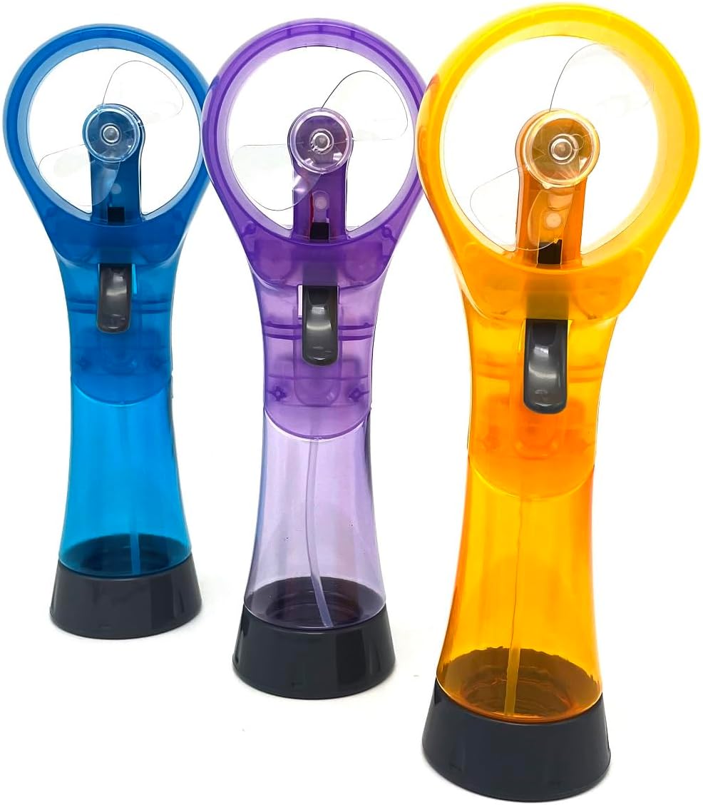 Water Misting Fans Portable Personal Handheld Spray Fan Cooling Outdoor Cooler, Pack of 3 (Blue/Purple/Yellow)