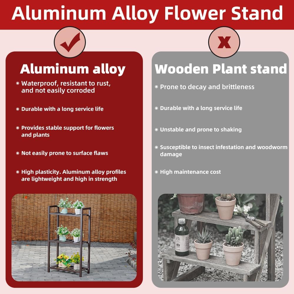 Plant Stand for Versatile Decor - Indoor/Outdoor Aluminum Stand with 300 LBS Strength, Sized L17.7 x W11.8 x H38.5 inch - Perfect for Patios, Gardens, Living Rooms