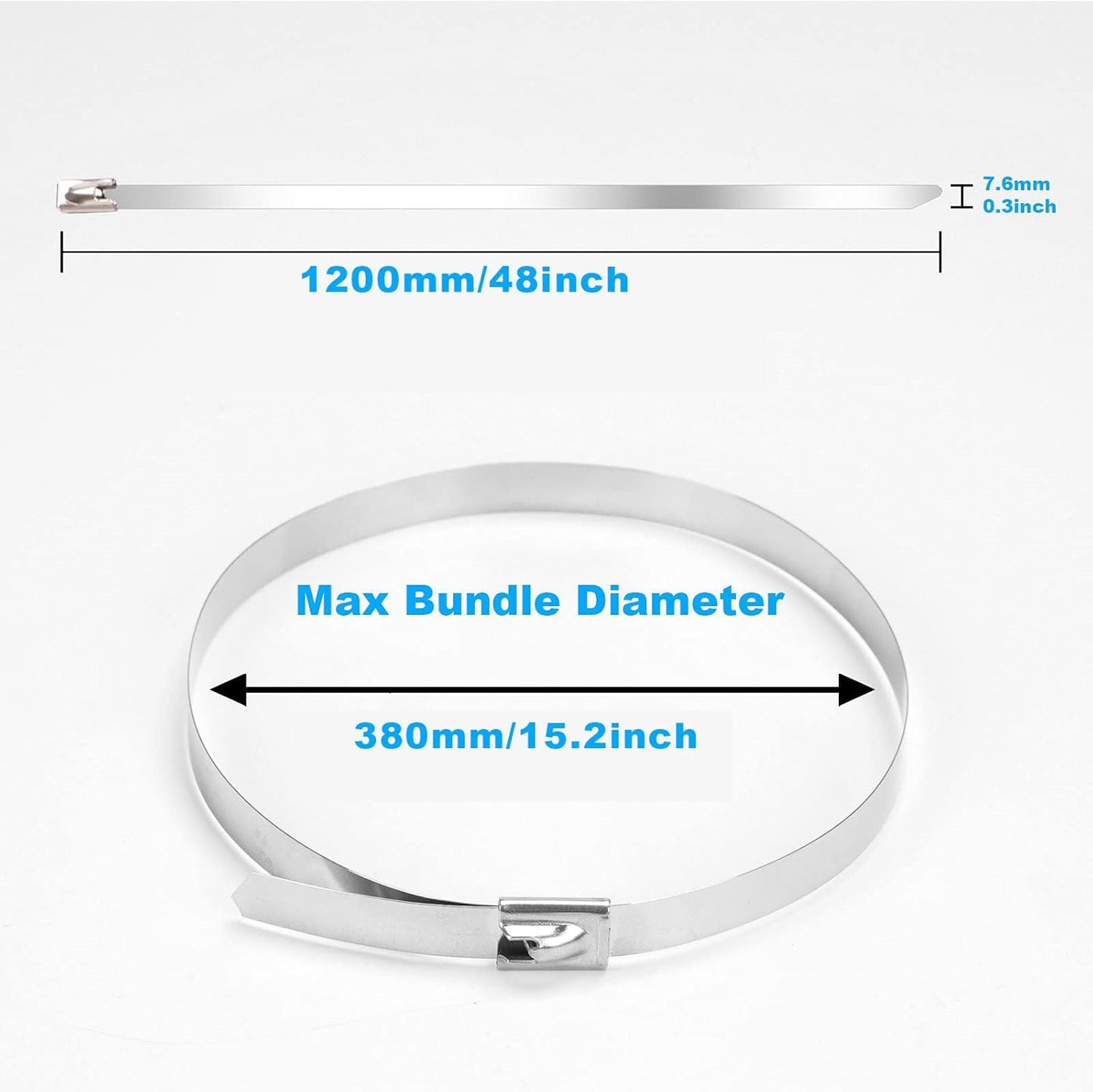 Metal Zip Ties 48 Inch, 500Lb Extra Long Stainless Steel Cable Ties, Heavy Duty Self-Locking Strap Ties, Strength for Exhaust Wrap, Garden Ties, pipes, Outdoor UV Resistant Large Tie Wraps 30 Pcs