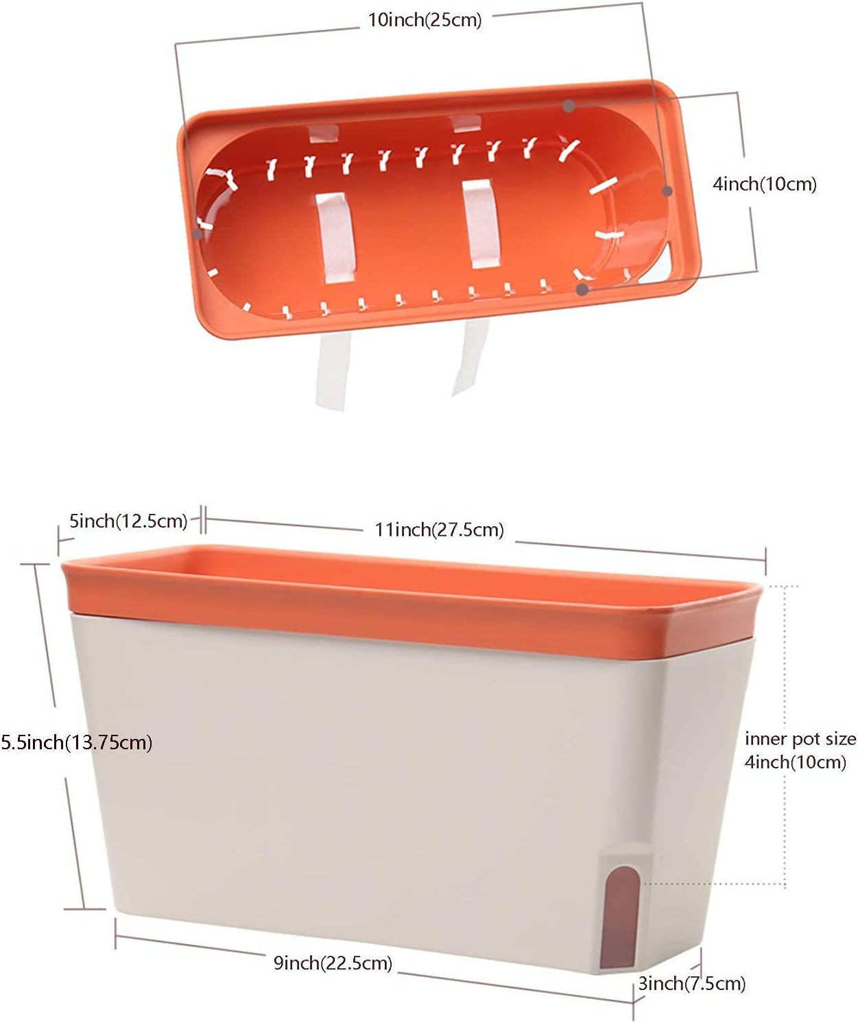 GardenBasix Self Watering Planter Pots Window Box for Indoor Plants Home Garden Modern Decorative Flower Pot for All House Herbs Succulents Set of 6 (6, Clay(Rectangle))