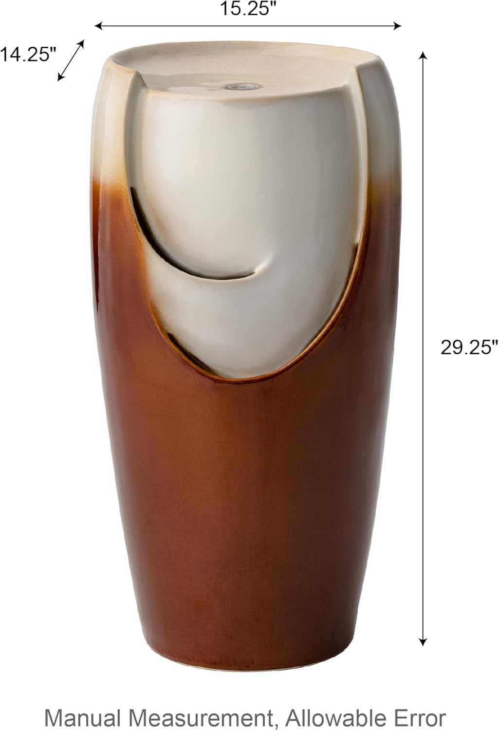 Glitzhome 29.25" H Oversized Ceramic Vase Outdoor Water Fountain, Tall Sand Beige Brown Glaze Patio Garden Water Fountain with LED Light and Submersible Pump for Garden Patio Balcony Yard Art Decor