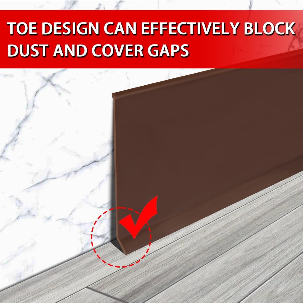 Vinyl Wall Base Baseboard Molding Trim 6" Flexible Self Adhesive Rubber Wall Base Moulding Trim Peel and Stick Design, 6 Inch x 100 Feet, Brown