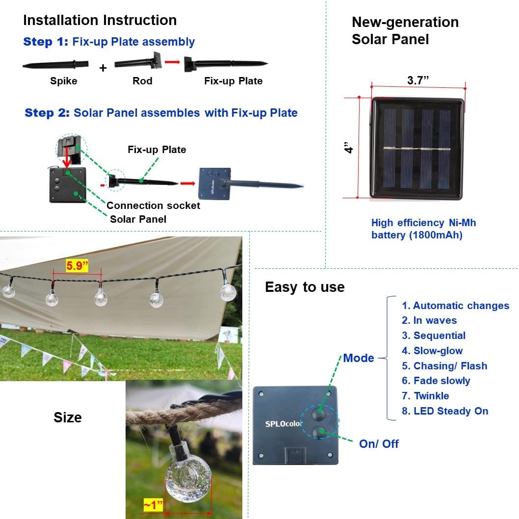 Solar String Lights Outdoor, 20ft Waterproof 30 LEDs 8 Modes Crystal Globe Solar String Fairy Lights Backyard Patio Christmas Lights for Holiday Party Gardens Backyard Wedding (Multicolor)