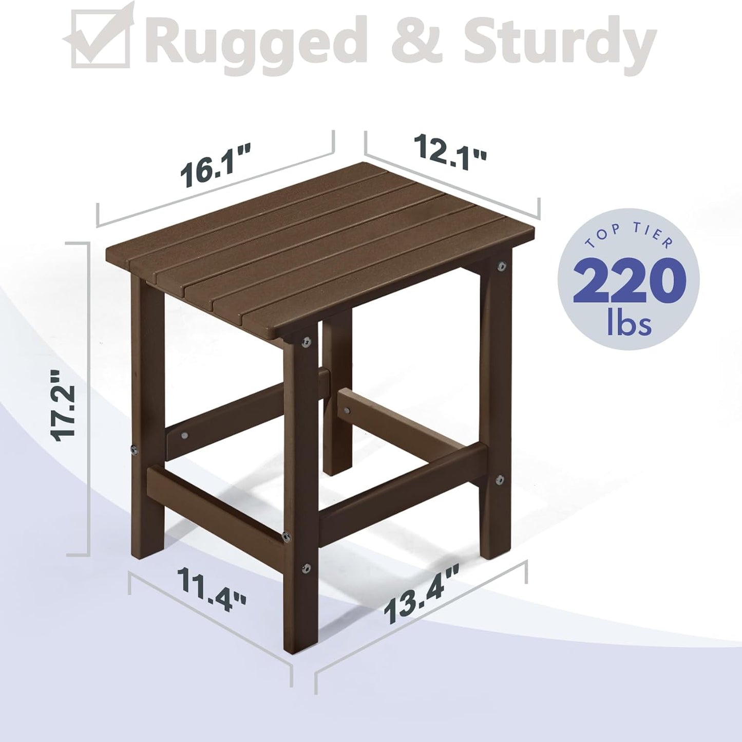 PASAMIC Adirondack Square Side Table, HDPE Outdoor Side Tables, Weather Resistant End Table for Patio, Backyard, Pool, Indoor Companion, Beach, Easy Maintenance (Brown)