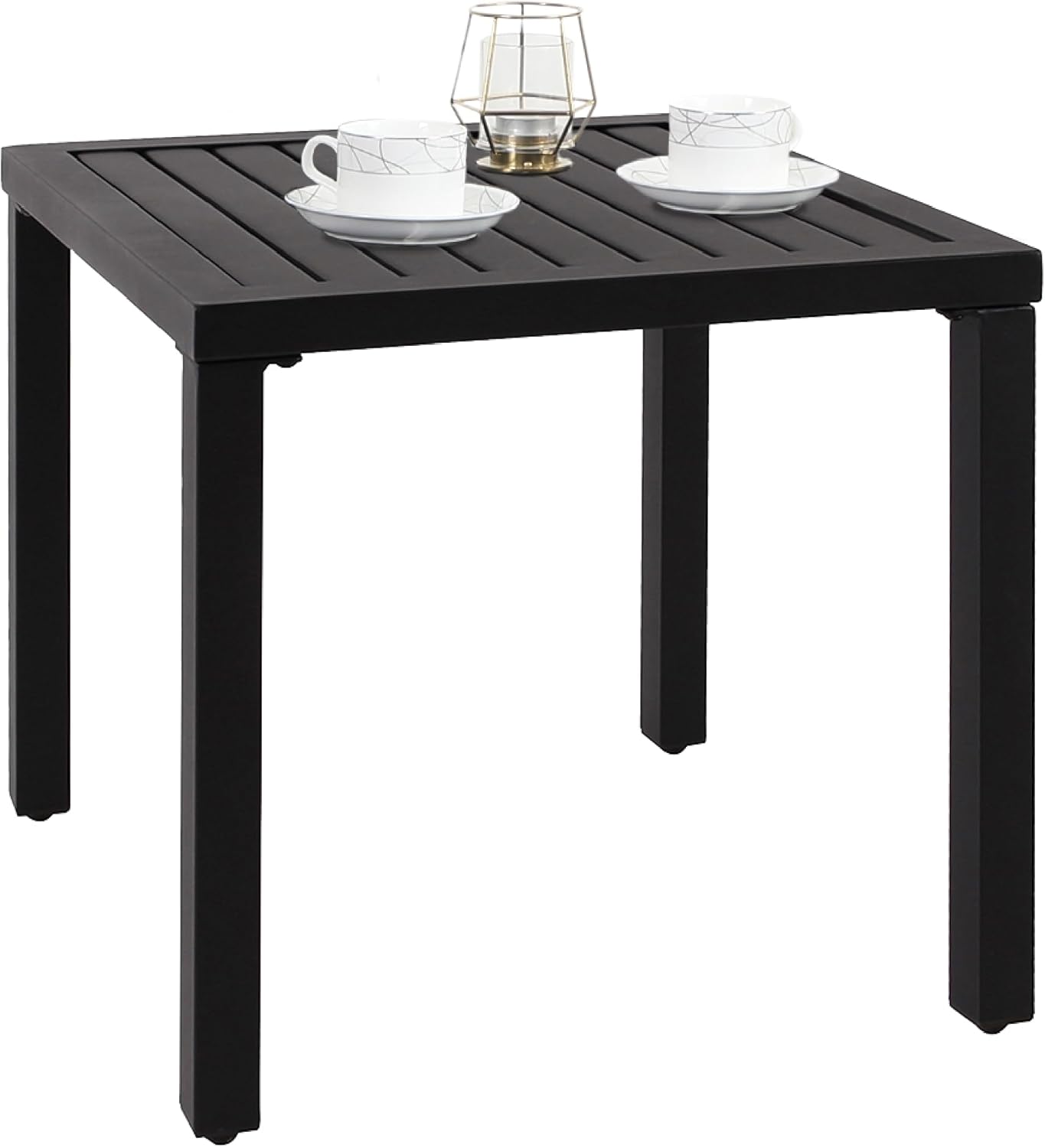 PHI VILLA Indoor Outdoor Small Metal Square Side/End Table, Patio Coffee Bistro Table, Black