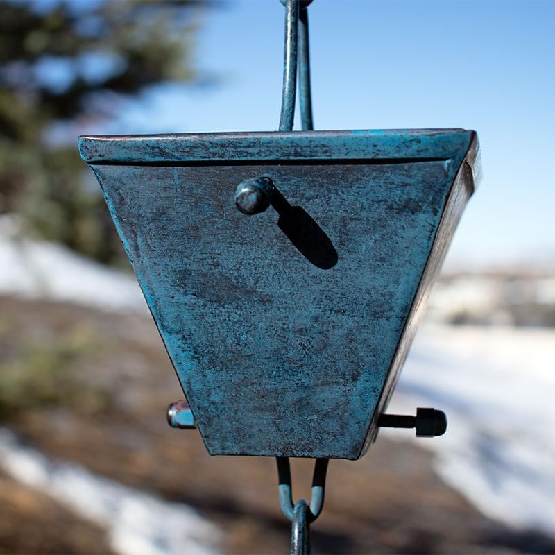 Nutshell Stores Medium Square Cups Rain Chain - Patina - 13 Feet