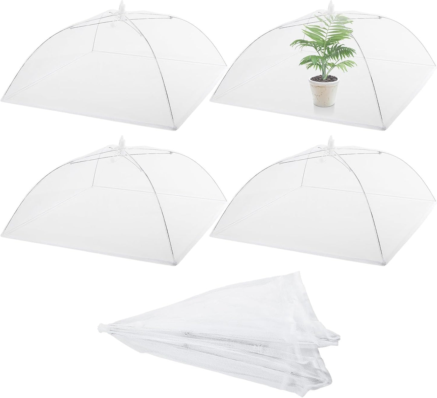 Sawysine 4 Pack Mesh Plant Cover Reusable Screen Cloche Dome Plant Protector Tent Collapsible Umbrella for Outdoor Garden Greenhouse Vegetable Flowers Strawberry from Animals(24 x 24 Inch,White)