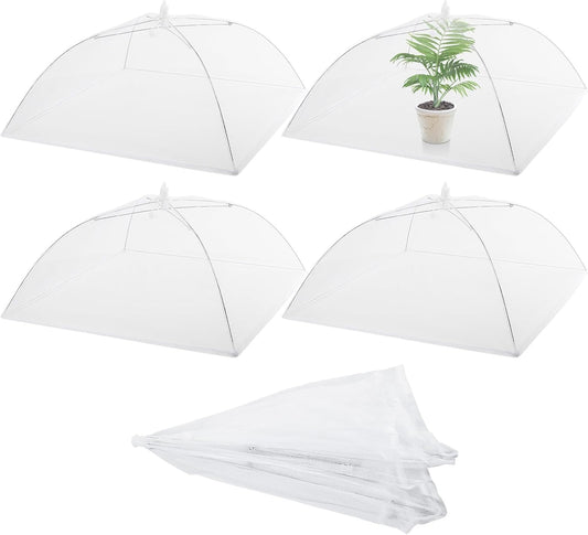 Sawysine 4 Pack Mesh Plant Cover Reusable Screen Cloche Dome Plant Protector Tent Collapsible Umbrella for Outdoor Garden Greenhouse Vegetable Flowers Strawberry from Animals(24 x 24 Inch,White)