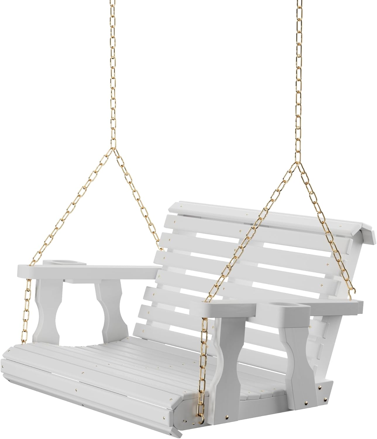 Amish Casual 3 Foot Roll Back Porch Swing with Cup Holders in Semi-Solid White Stain - Amish Made in The USA from Treated Pine Heavy Duty 700 Lb. Weight Capacity