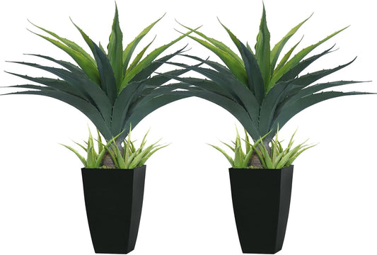 Artificial Spiked Agave Plant 2.5ft, 30 Inch Tall Fake Aloe Vera Plants in Black Pot, Fake Floor Plant Indoor Outdoor for Front Porch Patio Home Office Door Step Decor 2PCS