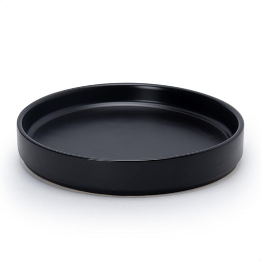 D'vine Dev Modern Round 8.7 Inch Ceramic Plant Pot Saucer, Planter Pot Drainage Tray for Indoor Plants, Matte Black, 97-T-B-4