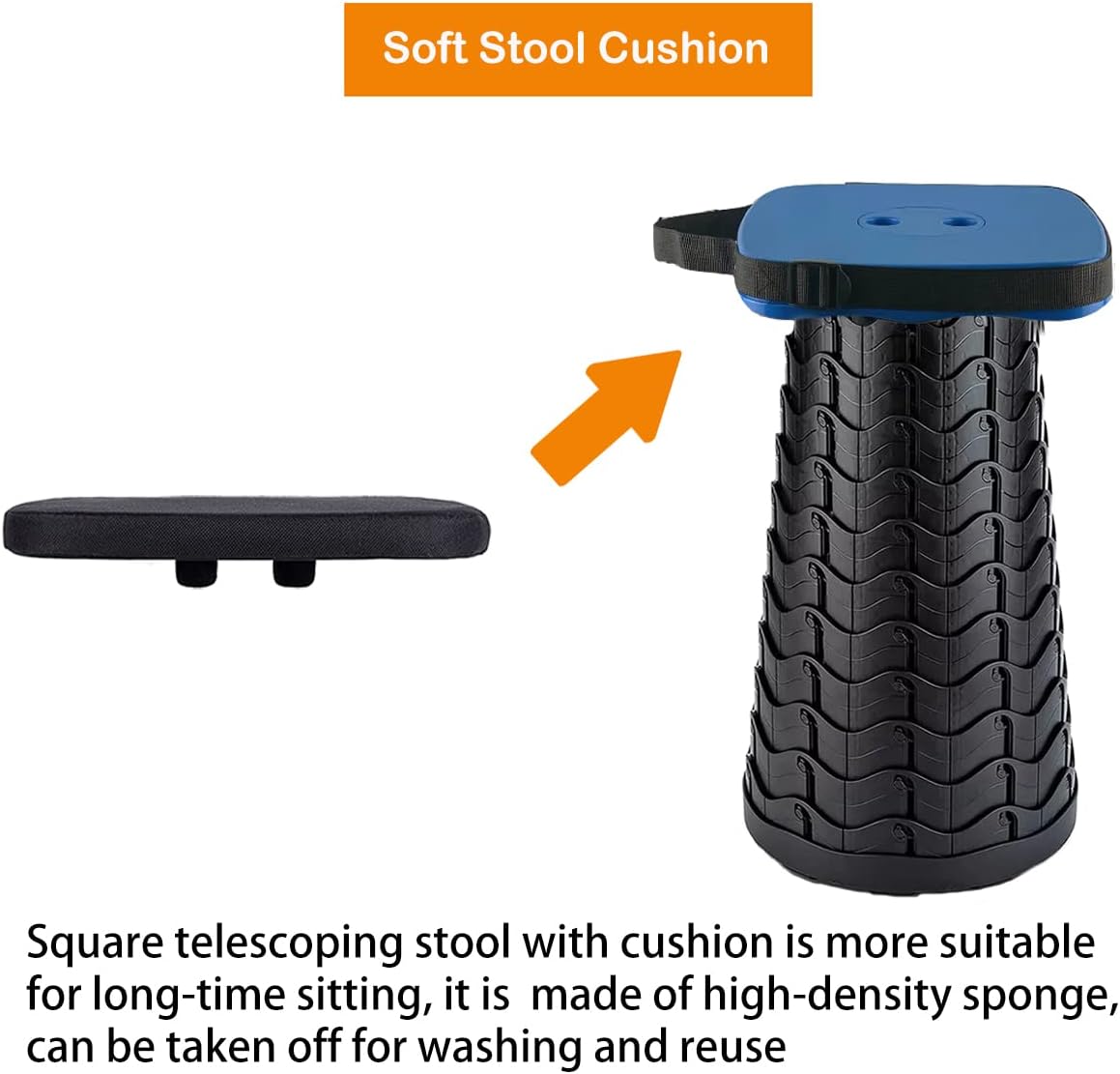 Collapsible Camping Stool with Seat Cushion & Nylon Bag, Square Portable Telescopic Stool, Lightweight Sturdy Foldable Stool for Camp Fishing Picnic, Max Load 550 lb
